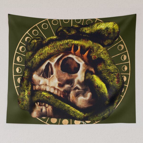 Item preview, Dark Academia Art: Heavy Is The Head That Wears The Crown Gothic Watercolor Skull Crown and Snakes With Witchy Gold Moon Phases designed and sold by Monica Laipple.