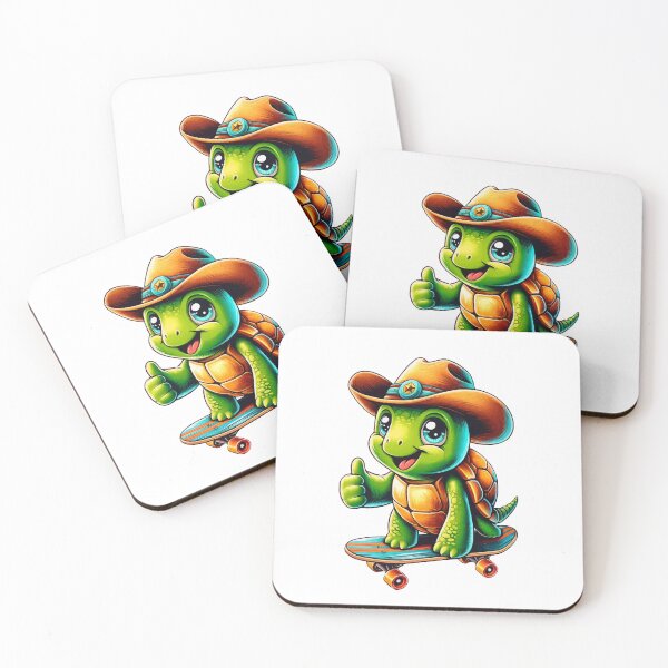 Item preview, Cowboy Turtle on Wheels - Adorable Skater Reptile Illustration designed and sold by FarBeyound.