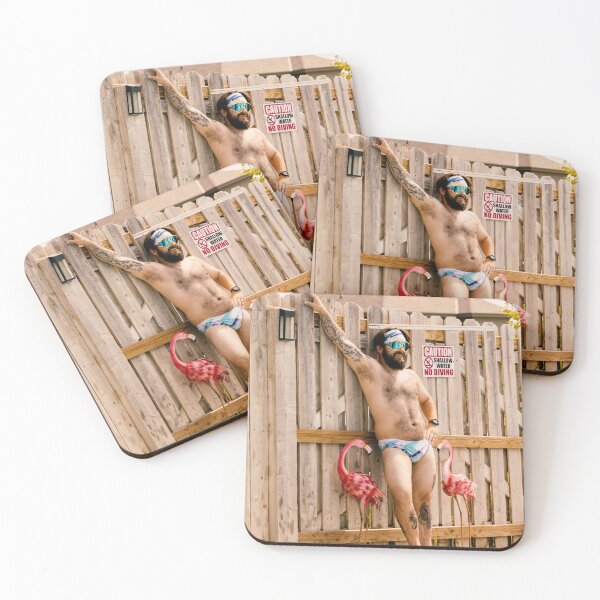 Item preview, Bearded Man By Pool with Flamingoes designed and sold by Other Kafka Art.