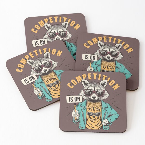 Item preview, Raccoon wearing sunglasses and holding a sign that says "competition is on". designed and sold by 123ks.