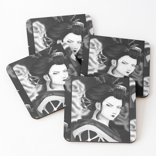 Item preview, Geisha w/ background - b&w v2 designed and sold by Leeh-designs.