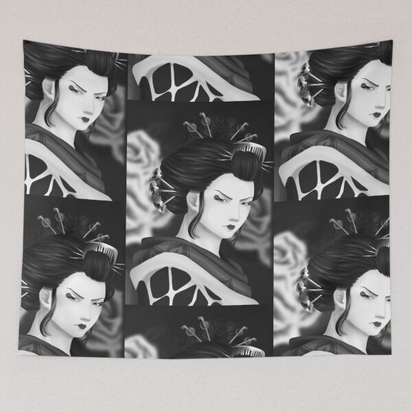 Item preview, Geisha w/ background - b&w v2 designed and sold by Leeh-designs.