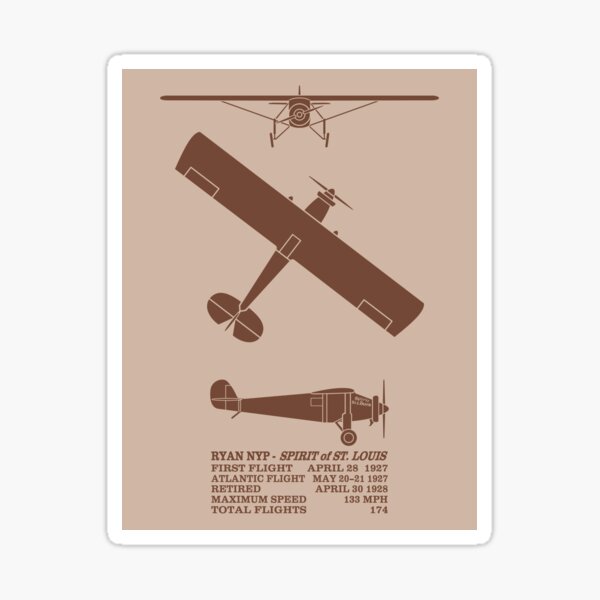 Artikel-Vorschau von Ryan NYP Spirit of St. Louis Silhouetten Charles Lindbergh Infografik Diagramm, designt und verkauft von MilitaryMart.