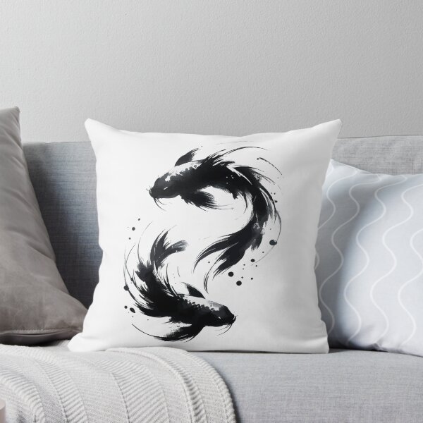 Item preview, Sumie Brushstroke Two Karasu Black Koi Fish designed and sold by TomFrontierArt.