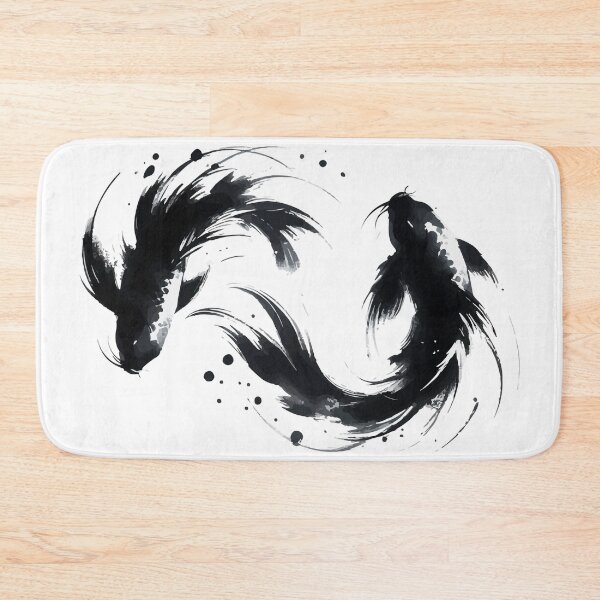 Item preview, Sumie Brushstroke Two Karasu Black Koi Fish designed and sold by TomFrontierArt.