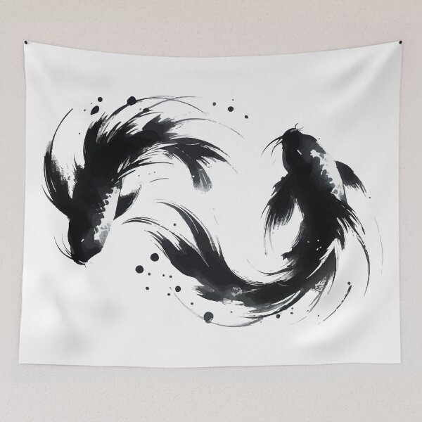 Item preview, Sumie Brushstroke Two Karasu Black Koi Fish designed and sold by TomFrontierArt.