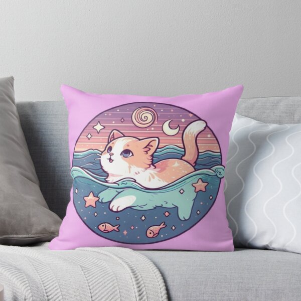 Artikelvorschau, Aquatic Kitten: Ein ästhetischer Pop-Art-Aufkleber entworfen und verkauft von StickerStudio27.
