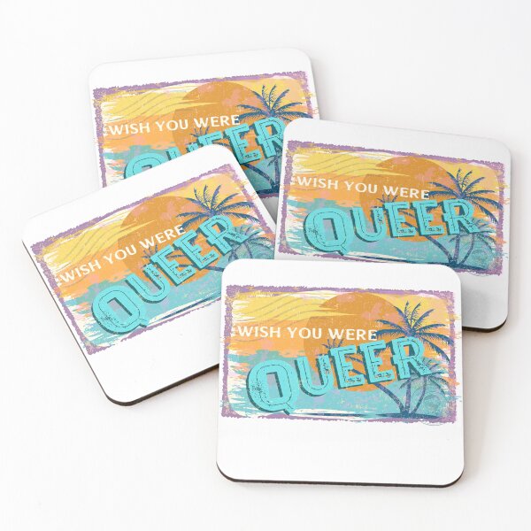 Item preview, WISH YOU WERE QUEER Vintage Postcard LGBTQ+ Gay Pride Sticker designed and sold by SandriaSays.