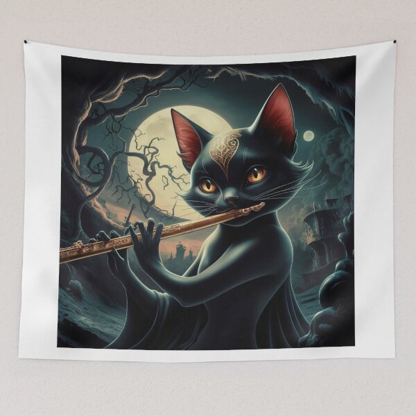 Item preview, "CAT FLUTE". Black Cat Playing Flute  designed and sold by Obinne.