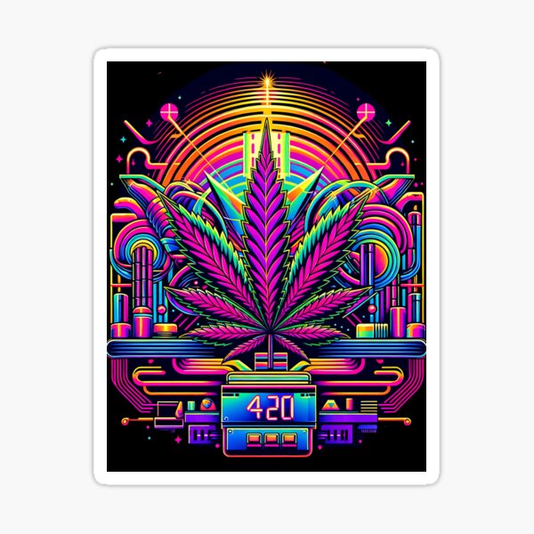 アート・デザイン・音楽 CANNABIS HIGH 420 Cannabis Marijuana Sativa Synthwave Colorful Pot Leaf Weed