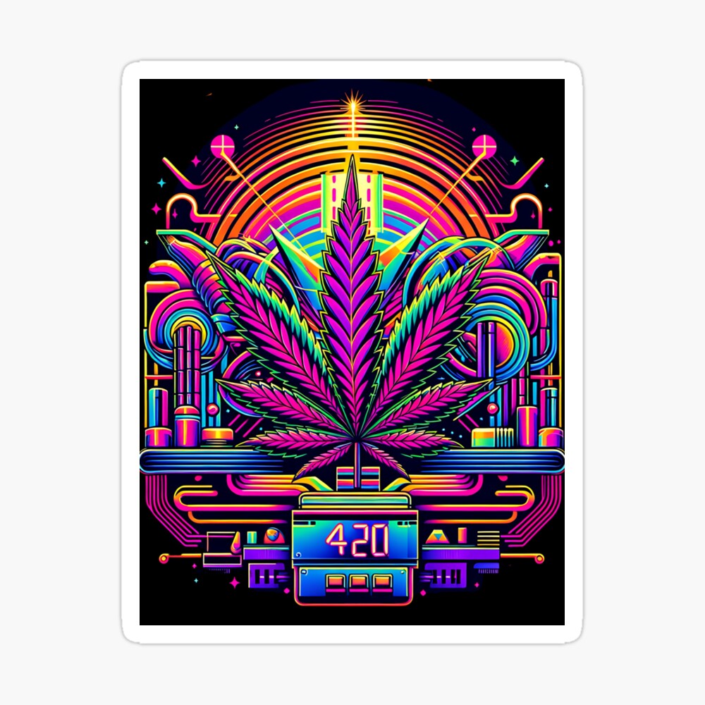420 Cannabis Marijuana Sativa Synthwave Colorful Pot Leaf Weed