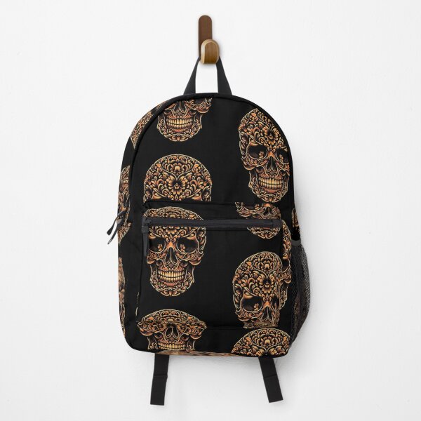 Item preview, Skeleton Skull with Flowers Orange Floral Black Sugar Skull designed and sold by ArtFromBeyond.