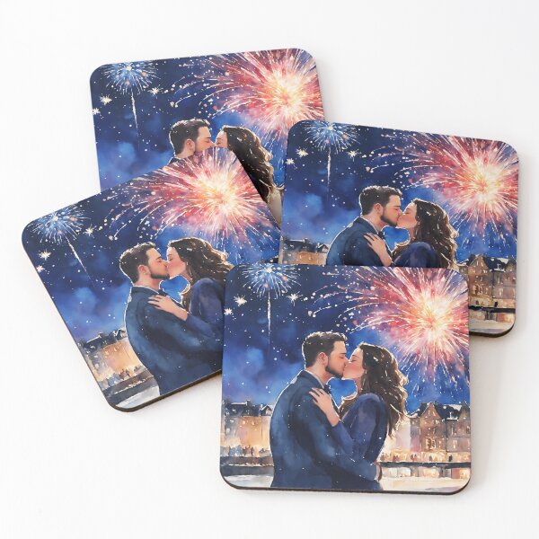 Item preview, couple kissing underneath fireworks designed and sold by soulfulpalette.