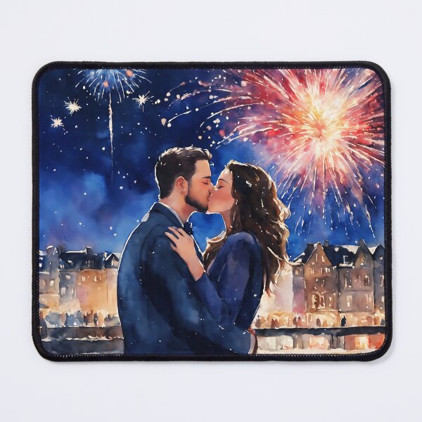 Item preview, couple kissing underneath fireworks designed and sold by soulfulpalette.