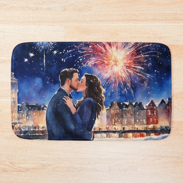 Item preview, couple kissing underneath fireworks designed and sold by soulfulpalette.