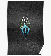 Skyrim Logo - Forest Scene Embossed in Granite Poster