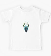 Skyrim Logo - Forest Scene Embossed in Granite Kids Tee