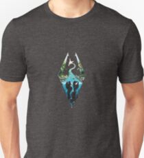 Skyrim Logo - Forest Scene Embossed in Granite Slim Fit T-Shirt