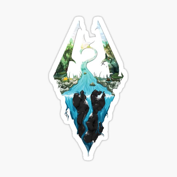 Skyrim Logo - Forest Scene Embossed in Granite Sticker
