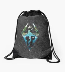 Skyrim Logo - Forest Scene Embossed in Granite Drawstring Bag