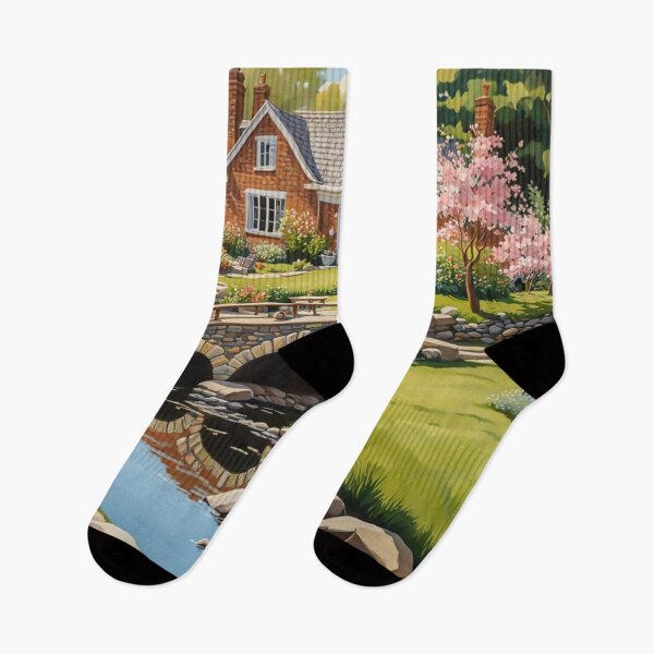 Item preview, Painting of A Beautiful Country House Nearby a Small River With Colorful Flowers Garden and Trees - Museum Epic Impressionist Painting designed and sold by MyArt23.