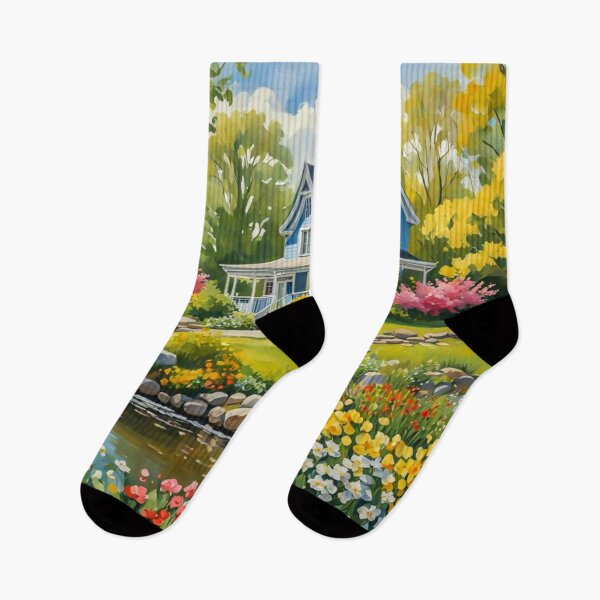 Item preview, Painting of A Beautiful Country House Nearby a Small River With Colorful Flowers Garden and Trees - Museum Epic Impressionist Painting designed and sold by MyArt23.
