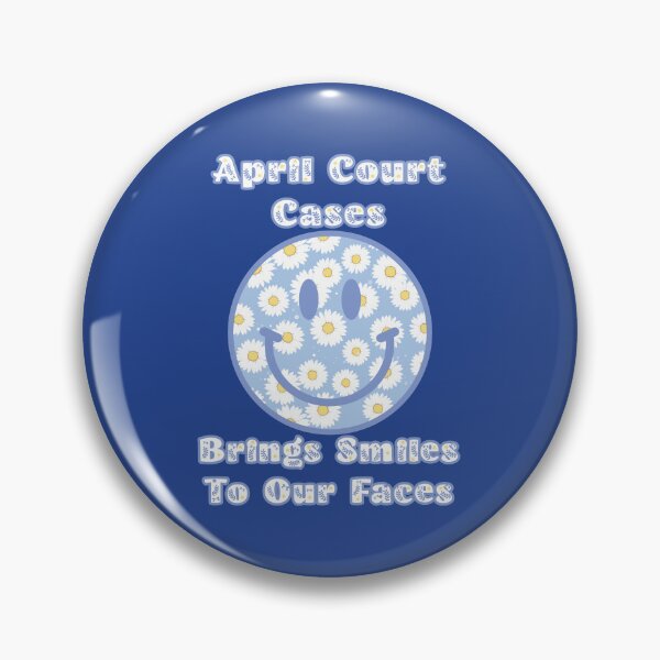 Item preview, April court cases brings smiles to our faces: Blue smiley face with daisies, ironic Trump reference. designed and sold by JoyOfHopeStore.