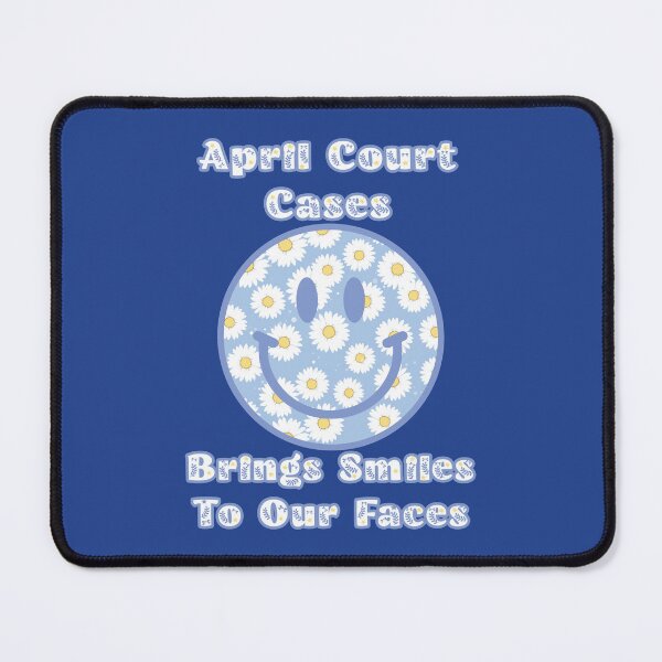 Item preview, April court cases brings smiles to our faces: Blue smiley face with daisies, ironic Trump reference. designed and sold by JoyOfHopeStore.