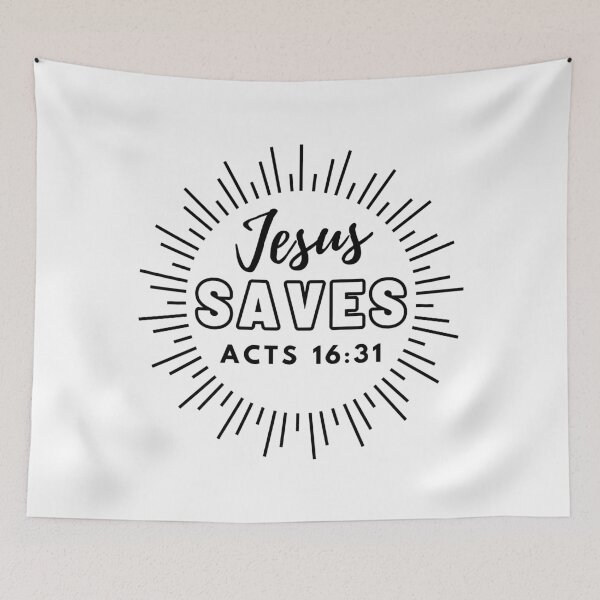 Item preview, Jesus Saves, Acts 16:31, black design  designed and sold by MoriaStore.