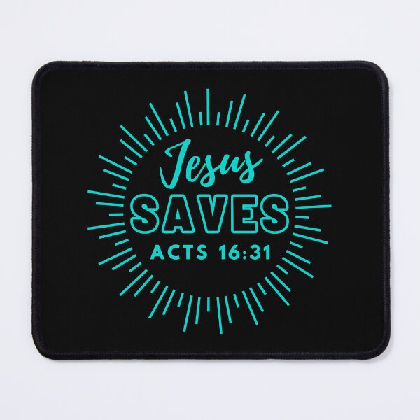 Item preview, Jesus Saves, Acts 16:31, sky blue design designed and sold by MoriaStore.