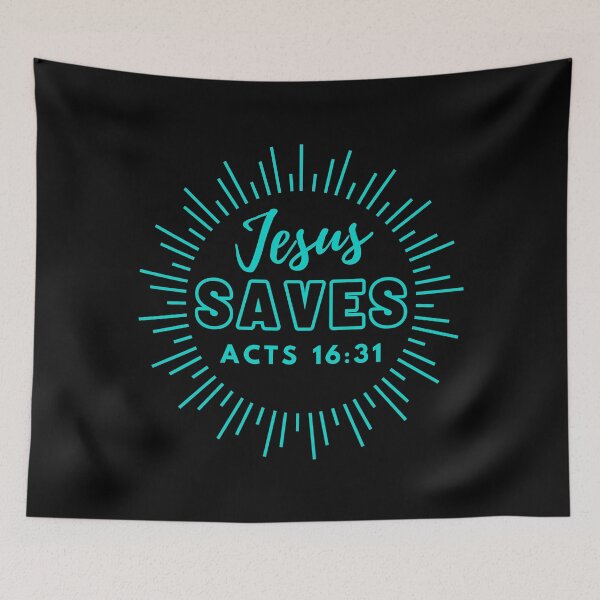 Item preview, Jesus Saves, Acts 16:31, sky blue design  designed and sold by MoriaStore.