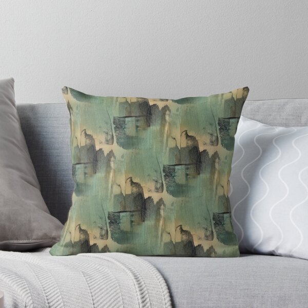 Abstract Basket of Penguins in Green and Yellow Pattern Throw Pillow