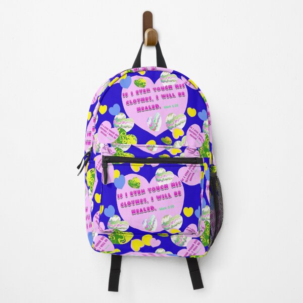 Item preview, Healing - Bible Verse, Mark 5:28 / Pink Green Yellow Blue  hearts on Blue Background designed and sold by Victoria Rose.