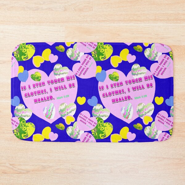Item preview, Healing - Bible Verse, Mark 5:28 / Pink Green Yellow Blue  hearts on Blue Background designed and sold by Victoria Rose.