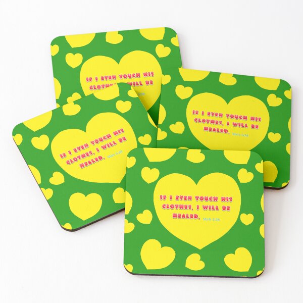 Item preview, Healing - Bible Verse, Mark 5:28 / Yellow Hearts on Green Background designed and sold by Victoria Rose.