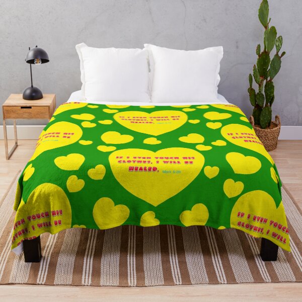 Item preview, Healing - Bible Verse, Mark 5:28 / Yellow Hearts on Green Background designed and sold by Victoria Rose.