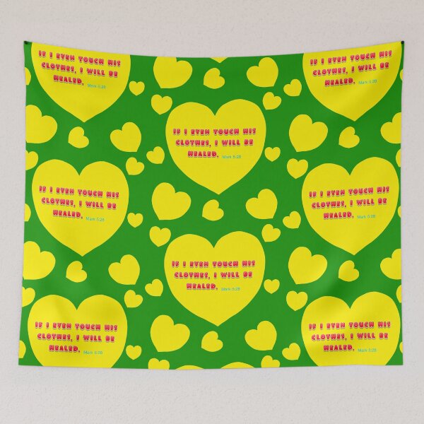 Item preview, Healing - Bible Verse, Mark 5:28 / Yellow Hearts on Green Background designed and sold by Victoria Rose.