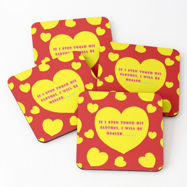 Item preview, Healing - Bible Verse, Mark 5:28 / Yellow Hearts on Red Background designed and sold by Victoria Rose.