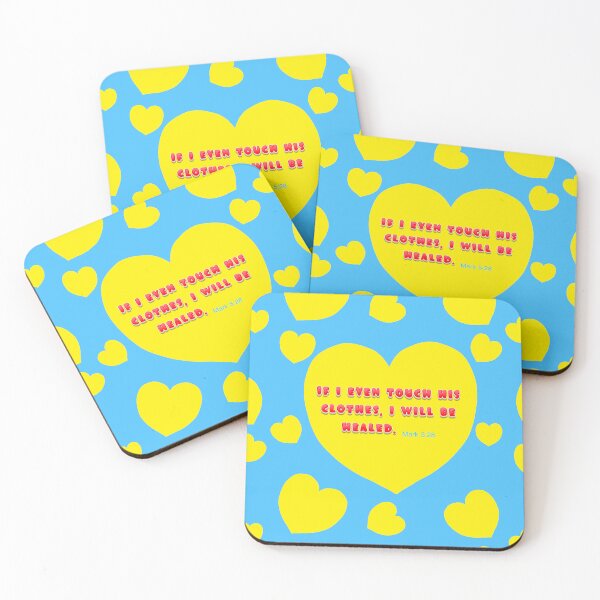 Item preview, Healing - Bible Verse, Mark 5:28 / Yellow Hearts on Blue Background designed and sold by Victoria Rose.
