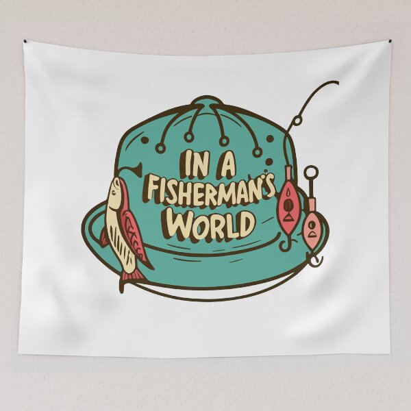 Item preview, In a Fisherman's World - Hand-Drawn Hat with Lures designed and sold by NiftyWrx.
