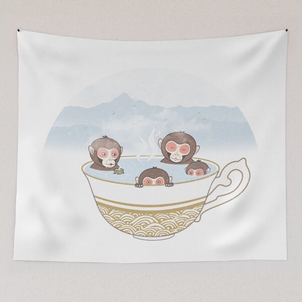 Item preview, Japanese Monkeys Bathing in Tea Hot Spring designed and sold by 84collective.