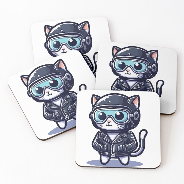 Item preview, cartoon of a cat wearing a black leather jacket and helmet designed and sold by MzulhilmiZam.