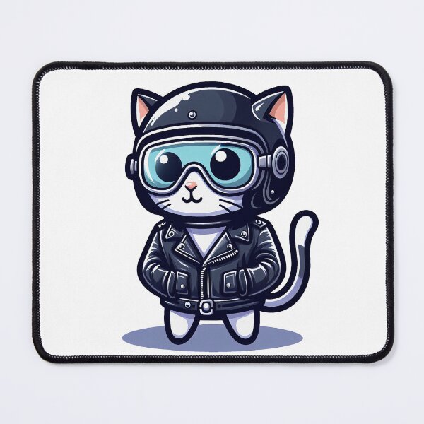 Item preview, cartoon of a cat wearing a black leather jacket and helmet designed and sold by MzulhilmiZam.