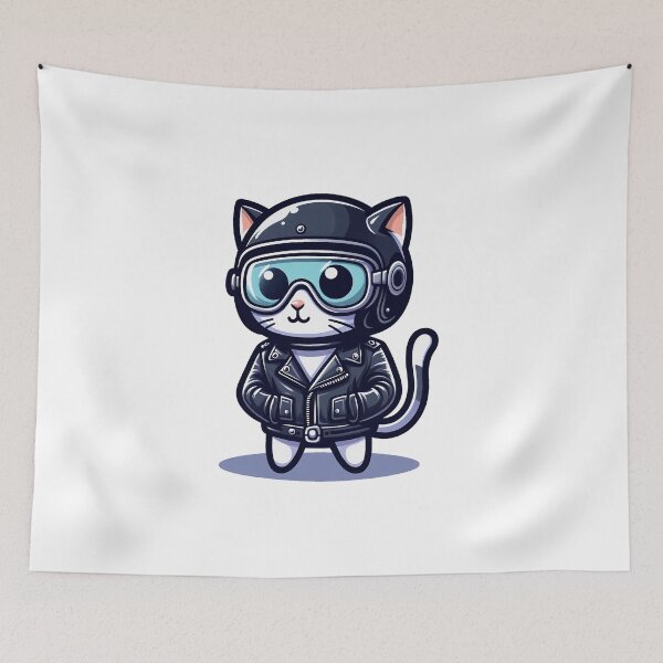 Item preview, cartoon of a cat wearing a black leather jacket and helmet designed and sold by MzulhilmiZam.