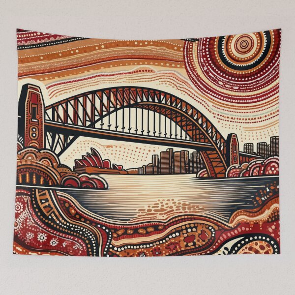 Item preview, Sydney Harbour Bridge interpreted in an Aboriginal art style designed and sold by centaurius21.