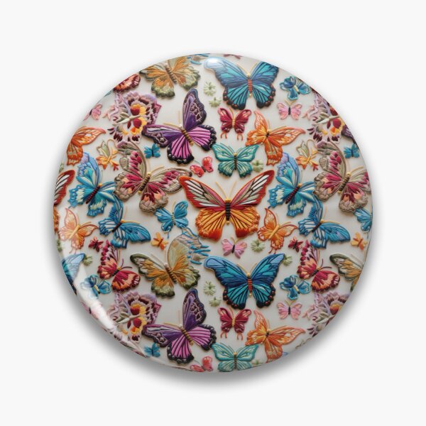 Item preview,  Embroidery with butterflies on white fabric. Thread embroidery on fabric. Beautiful colorful butterflies. designed and sold by SculpterioShop.