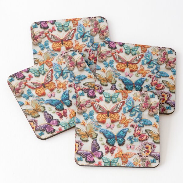 Item preview,  Embroidery with butterflies on white fabric. Thread embroidery on fabric. Beautiful colorful butterflies. designed and sold by SculpterioShop.