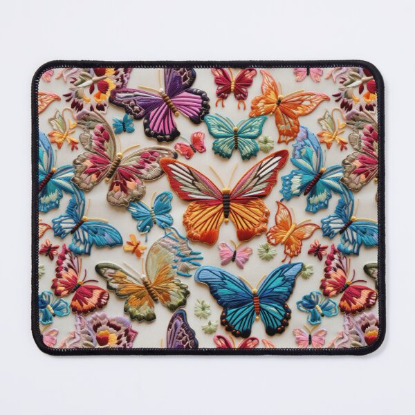 Item preview,  Embroidery with butterflies on white fabric. Thread embroidery on fabric. Beautiful colorful butterflies. designed and sold by SculpterioShop.