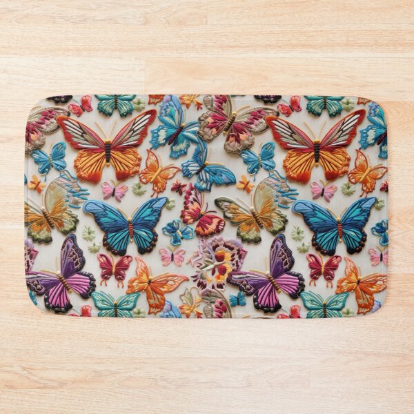 Item preview,  Embroidery with butterflies on white fabric. Thread embroidery on fabric. Beautiful colorful butterflies. designed and sold by SculpterioShop.