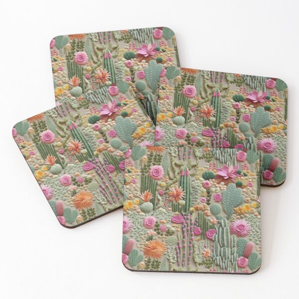 Item preview,  Embroidery with blooming cacti. Handcrafted desert cacti. Cactus blossoms in embroidery style. designed and sold by SculpterioShop.